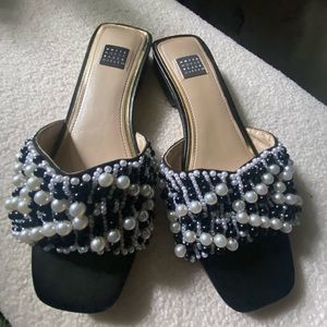 White House Black Market Faux-Pearl Beaded Slide Sandal